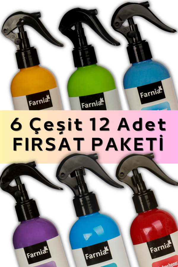 Farnia 12'li 6 Farklı Koku Oda Spreyi Fırsat Paketi Seti 12 Adet x 350 Ml - Image 1