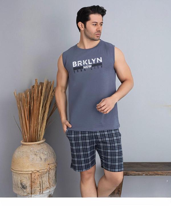 Pijamoni Erkek Bisiklet Yaka Kolsuz Şortlu Pijama Takımı 6185/12 - 1 Adet - Image 1