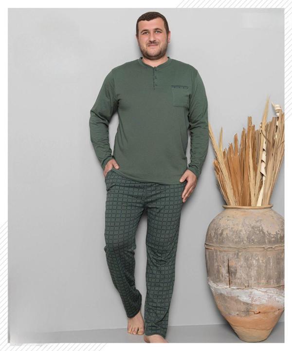 Pijamoni Erkek Battal Düğme Yaka Penye Uzun Kol  Pijama Takımı 6720/7 - 1 Adet - Image 1
