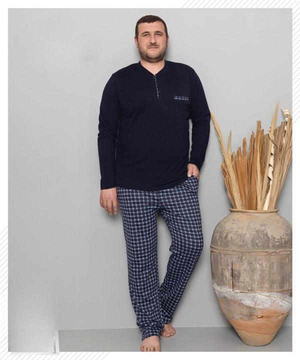 Pijamoni Erkek Battal Düğme Yaka Penye Uzun Kol  Pijama Takımı 6720/10 - 1 Adet - Image 1