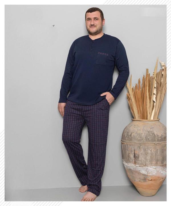 Pijamoni Erkek Battal Düğme Yaka Penye Uzun Kol  Pijama Takımı 6720/8 - 1 Adet - Image 1