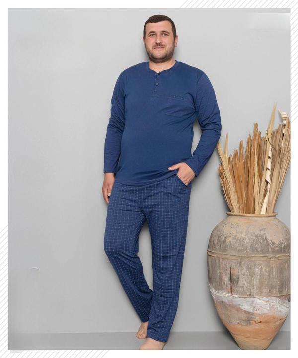 Pijamoni Erkek Battal Düğme Yaka Penye Uzun Kol  Pijama Takımı 6720/9 - 1 Adet - Image 1