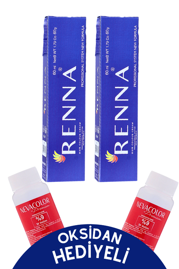 Renna Tüp Boya 60 Ml 8-4 Açık Kahve Köpüğü 2li Set Oksidan Hediyeli - Image 1