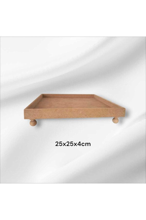 Sekay Ahşap Ahşap Boyanabilir Ayaklı Kare Sunumlu Tepsi - Image 1