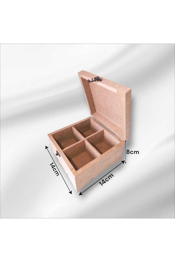 Sekay Ahşap Ahşap-Boyanabilir-4 Bölmeli-Klipsli-Takı-Makyaj-Aksesuar-Dekoratif Çok Amaçlı Küçük Organizer Kutu - Image 1