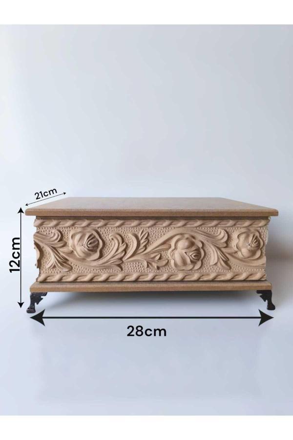 Sekay Ahşap Ahşap-Boyanabilir Ham Mdf-Çiçek Desenli-Takı-Makyaj-Aksesuar-Çok Amaçlı Dekoratif Kutu - Image 1