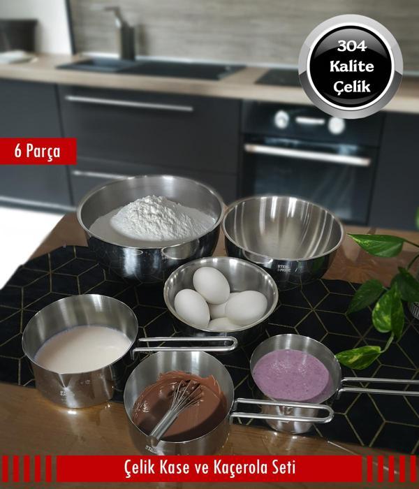 3'lü Çelik Kase ve Kaçerola Set 6 Parça - Image 1