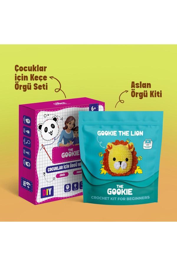 The Gookie Çoçuklar İçin Keçe Panda Civciv Nakış Seti Ve Amigurumi Aslan Örgü Kiti Amigurumi Örgü Oyuncak Seti - Image 1