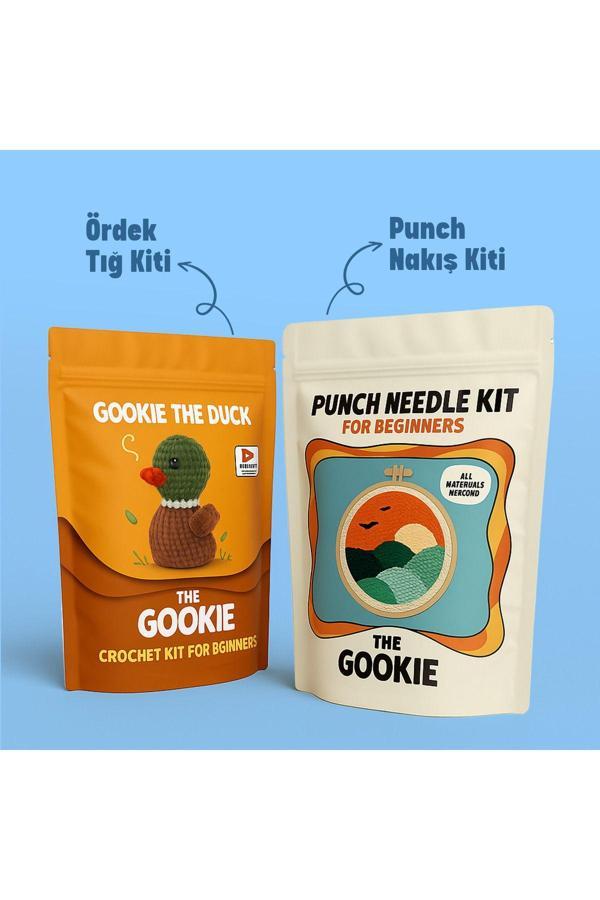 The Gookie 2'Li Set, Ördek Amigurumi Örgü Kiti Ve Punch Nakış Seti Hobi Örgü Seti - Image 1