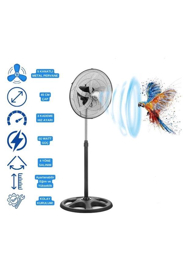 5 Metal Kanatlı Soğutucu Vantilatör pervane 3 Kademe Hız Kontrol 18"inch - 80w - Image 1