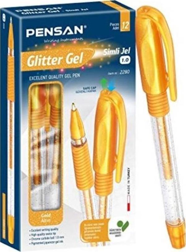 Pensan Jel Glitter Simli Kalem 1,0 Mm Altın 12 Li (1 Paket 12 Adet) - Image 1