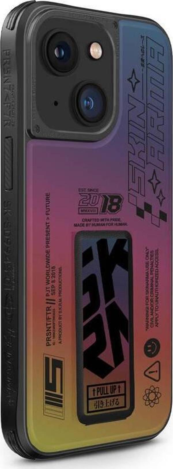 iPhone 15 Uyumlu Kılıf SkinArma Holografik Standlı Deri Görünümlü Kira Kobai Kapak Colorful - Image 1