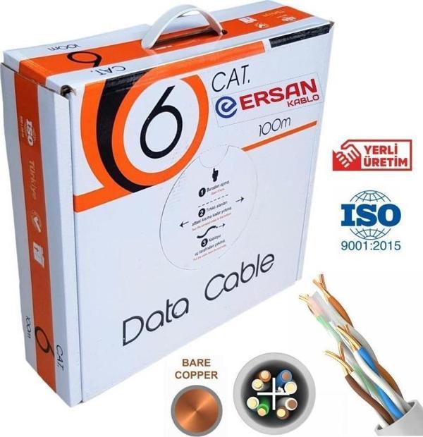 Ersan Kablo 23AWG Full Bakır CAT6 Kablo Gri 100Mt - Image 1