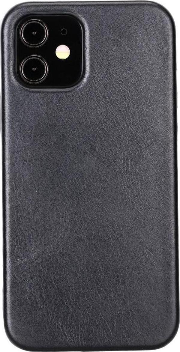 Apple iPhone 12 Uyumlu Deri Arka Kapak ROCK RST1 Siyah - Image 1
