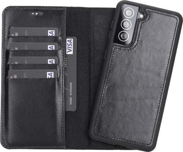 Samsung Galaxy S21 Plus Uyumlu Deri Cüzdanlı Kılıf RST1 Siyah - Image 1