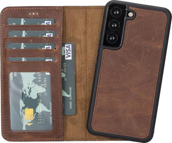 Samsung Galaxy S22 Uyumlu Deri Cüzdanlı Kılıf MWWN G2 Kahve - Image 1
