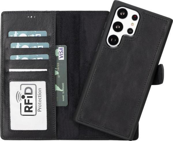 Samsung Galaxy S23 Ultra Uyumlu Deri Cüzdanlı Kılıf RST1 Siyah - Image 1