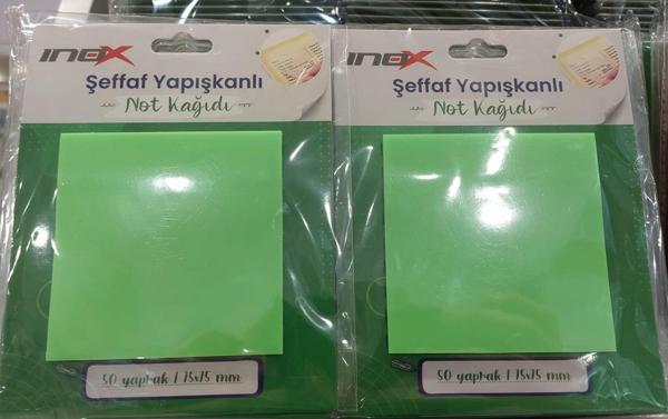 Inox Yapışkanlı Not Kağıdı Şeffaf 75X75Mm 80 Yaprak Yeşil 09674 (24 Koçan) - Image 1