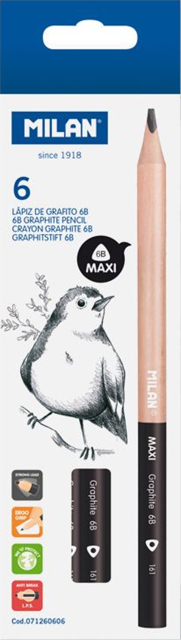 MILAN 71260606 GRAPHITE 6B ÜÇGEN MAXI KURŞUN KALEM - 6ADET - Image 1