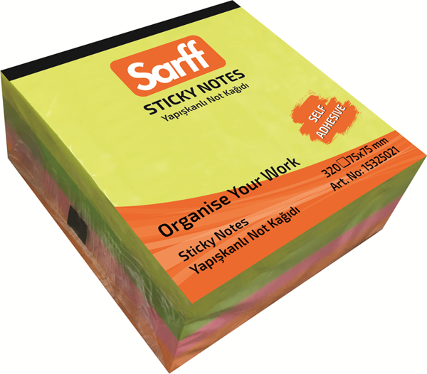 SARFF 75X75MM NEON RENKLER KÜP YAPIŞKANLI NOT KAĞIDI(4X80) - 320YP - Image 1
