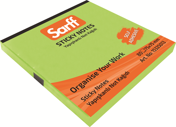 SARFF 75X75MM NEON YEŞİL YAPIŞKANLI NOT KAĞIDI - 80YP - Image 1