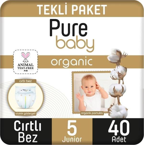 Pure Baby  Organik Pamuklu Cırtlı Bez Tekli Paket 5 Numara Junior 40 Adet 11-20 KG - Image 1