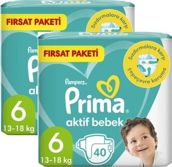 Prima Bebek Bezi Aktif Bebek 6 Beden 40x2 80  Adet Ekstra Large Fırsat Paketi - Image 1