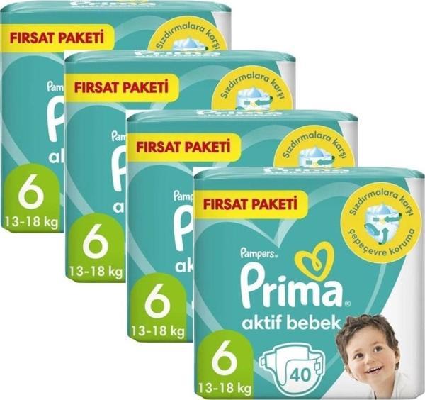 Prima Bebek Bezi Aktif Bebek 6 Beden 40x4 160 Adet Ekstra Large Fırsat Paketi - Image 1