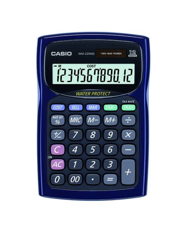 12 Hane Mavi Suya-Toza Dayanıklı Masa Üstü Hesap Makinesi WM-220MS-Bu - Image 1