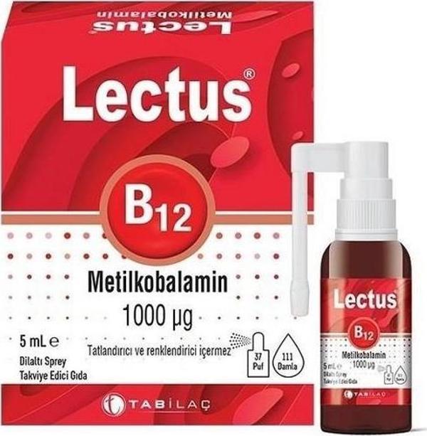 Tab İlaç Lectus B12 Metilkobalamin Dilaltı Sprey 1000 Mcg 5 Ml'Lik Şişe - Image 1