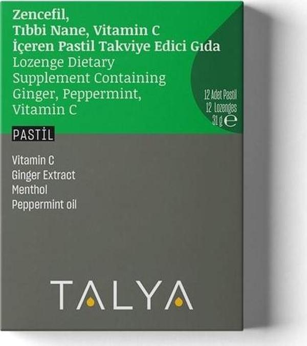 Talya Zencefil, Tıbbi Nane, Vitamin C İçeren Takviye Edici Gıda, 12 Adet Pastil - Image 1