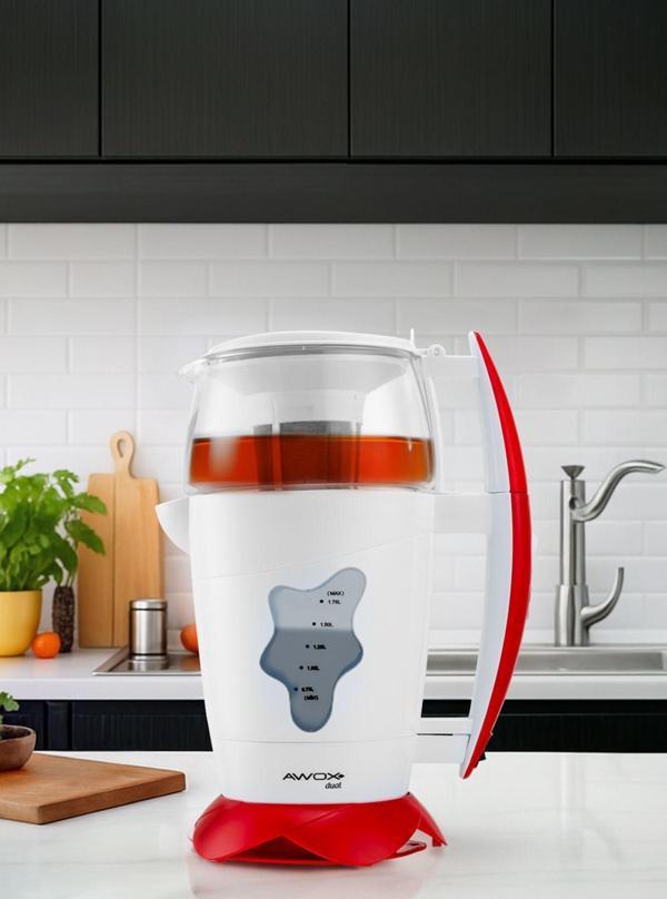 Awox Dual Elektrikli Çay Makinesi Kettle Beyaz-Kırmızı - Image 1