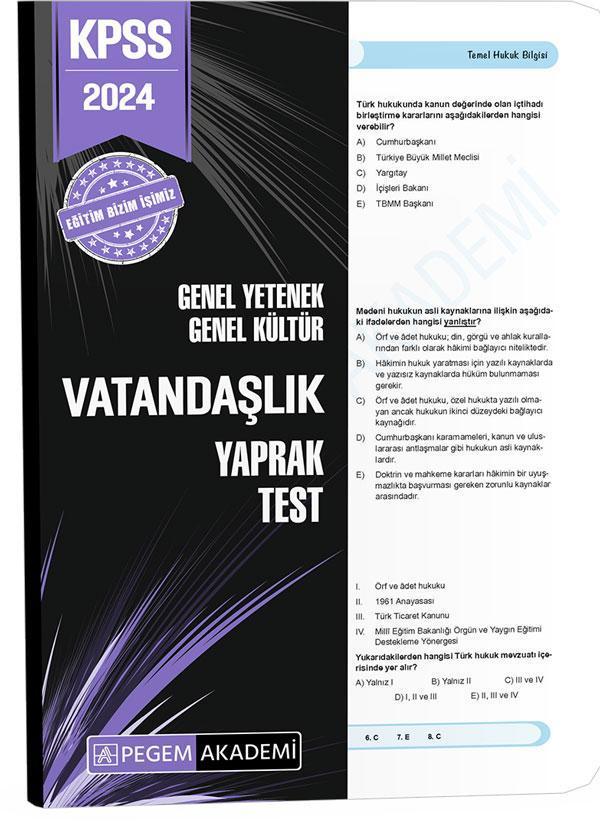 2024 KPSS Genel Yetenek Genel Kültür Vatandaşlık Yaprak Test - Pegem Akademi Yayıncılık - Image 1