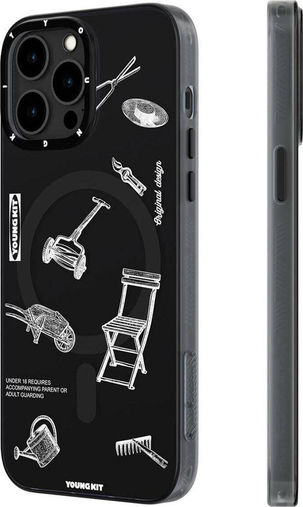 YoungKit iPhone 14 Pro Max Uyumlu Kılıf Magsafe Şarj Özellikli Desenli Plaything Serisi Kapak Siyah - Image 1