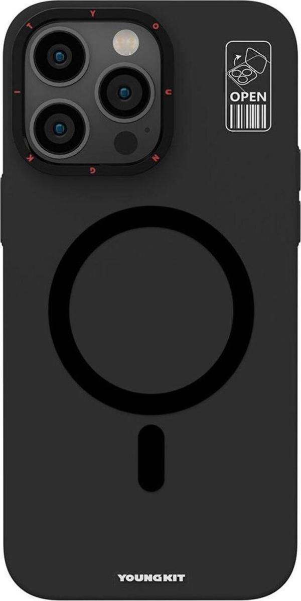YoungKit iPhone 15 Pro Max Uyumlu Kılıf Magsafe Şarj Özellik Standlı Hermit Bracket Seri Kapak Siyah - Image 1