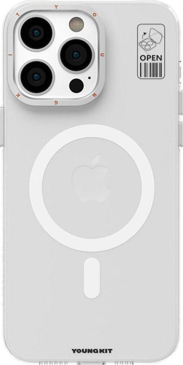 YoungKit iPhone 15 Pro Max Uyumlu Kılıf Magsafe Şarj Özellik Standlı Hermit Bracket Seri Kapak Beyaz - Image 1