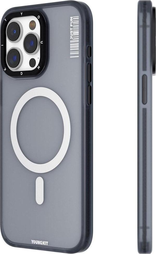 YoungKit iPhone 15 Pro Max Uyumlu Kılıf Magsafe Şarj Özellikli Colored Sand Serisi Kapak Siyah - Image 1