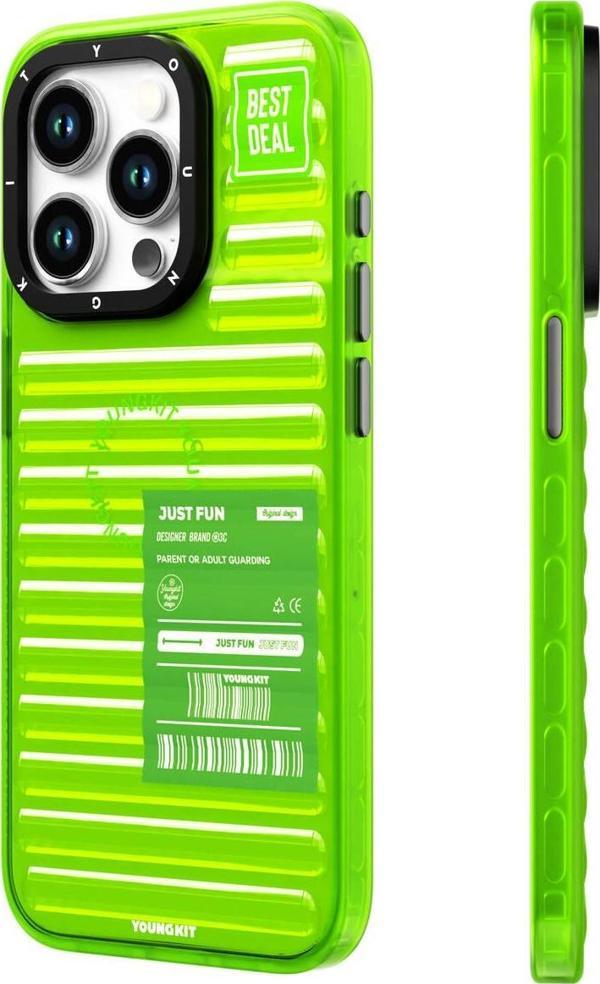 YoungKit iPhone 15 Pro Max Uyumlu Kılıf Şeffaf Renkli Tasarım Fluorite Serisi Kapak Yeşil - Image 1