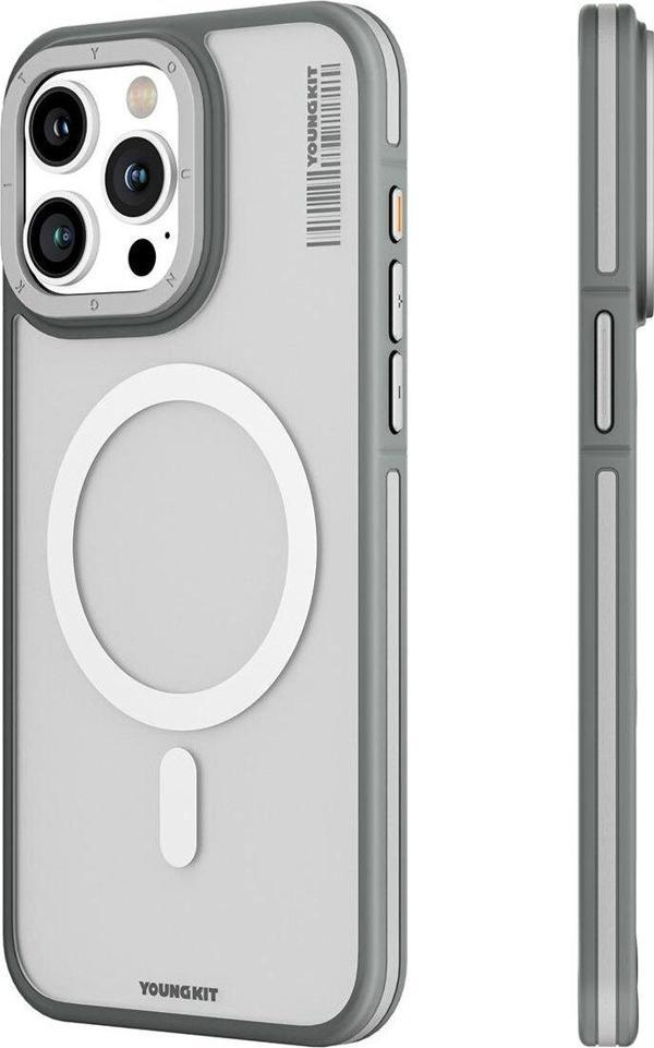 YoungKit iPhone 15 Pro Max Uyumlu Kılıf Magsafe Şarj Özellikli Rock Sand Serisi Kapak Gri - Image 1