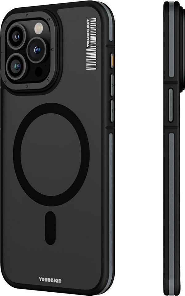 YoungKit iPhone 15 Pro Max Uyumlu Kılıf Magsafe Şarj Özellikli Rock Sand Serisi Kapak Siyah - Image 1