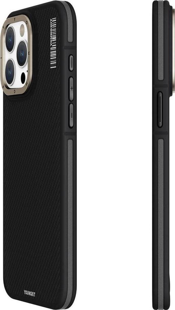 YoungKit iPhone 15 Pro Uyumlu Kılıf Magsafe Şarj Özellikli 600D Kevlar Kapak Siyah - Image 1