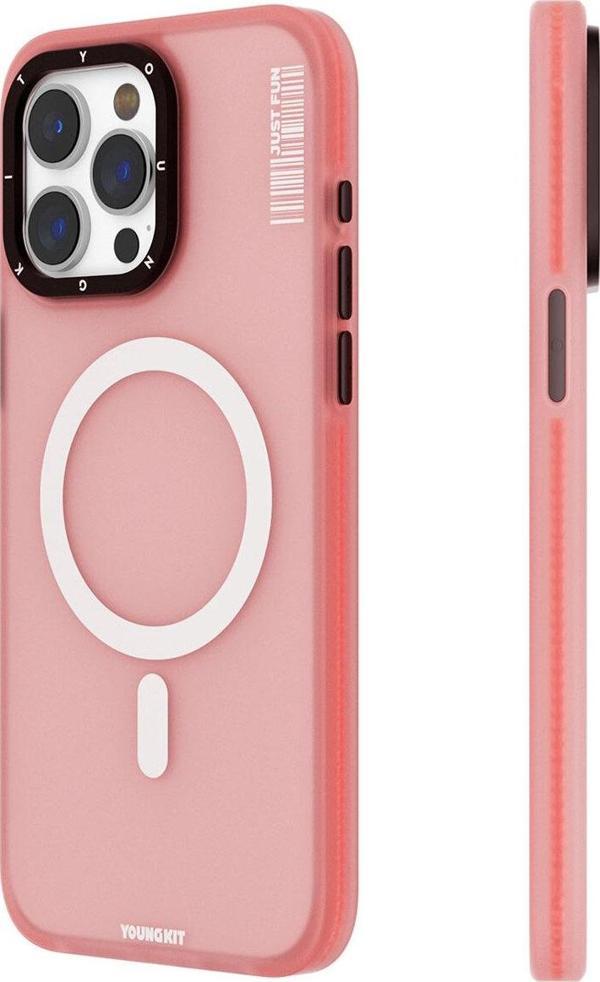 YoungKit iPhone 15 Pro Uyumlu Kılıf Magsafe Şarj Özellikli Colored Sand Serisi Kapak Pembe - Image 1