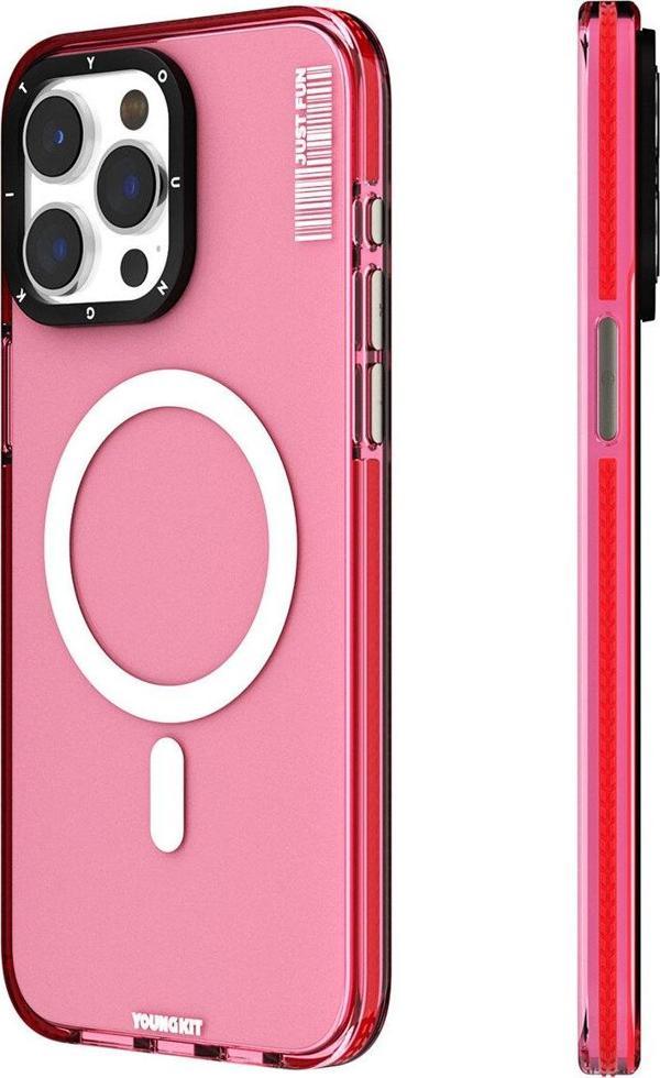YoungKit iPhone 15 Pro Uyumlu Kılıf Magsafe Şarj Özellikli Crystal Color Serisi Kapak Pembe - Image 1
