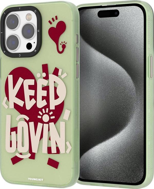 YoungKit iPhone 15 Pro Uyumlu Kılıf Magsafe Şarj Özellikli Happy Hearth Serisi Kapak Su Yeşili - Image 1