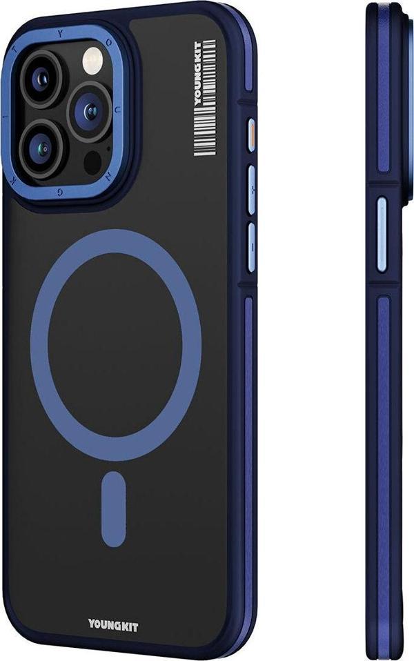 YoungKit iPhone 15 Pro Uyumlu Kılıf Magsafe Şarj Özellikli Rock Sand Serisi Kapak Mavi - Image 1