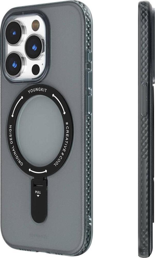 YoungKit iPhone 15 Pro Uyumlu Kılıf Magsafe Şarj Özellikli Rock Serisi Kapak Siyah - Image 1