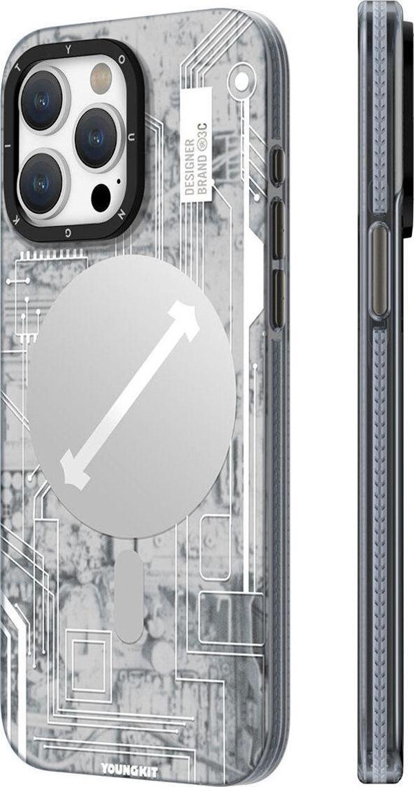 YoungKit iPhone 15 Pro Uyumlu Kılıf Magsafe Şarj Özellikli Technology Serisi Kapak Beyaz - Image 1