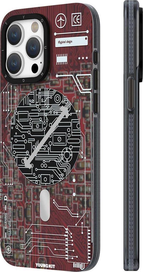 YoungKit iPhone 15 Pro Uyumlu Kılıf Magsafe Şarj Özellikli Technology Serisi Kapak Kırmızı - Image 1
