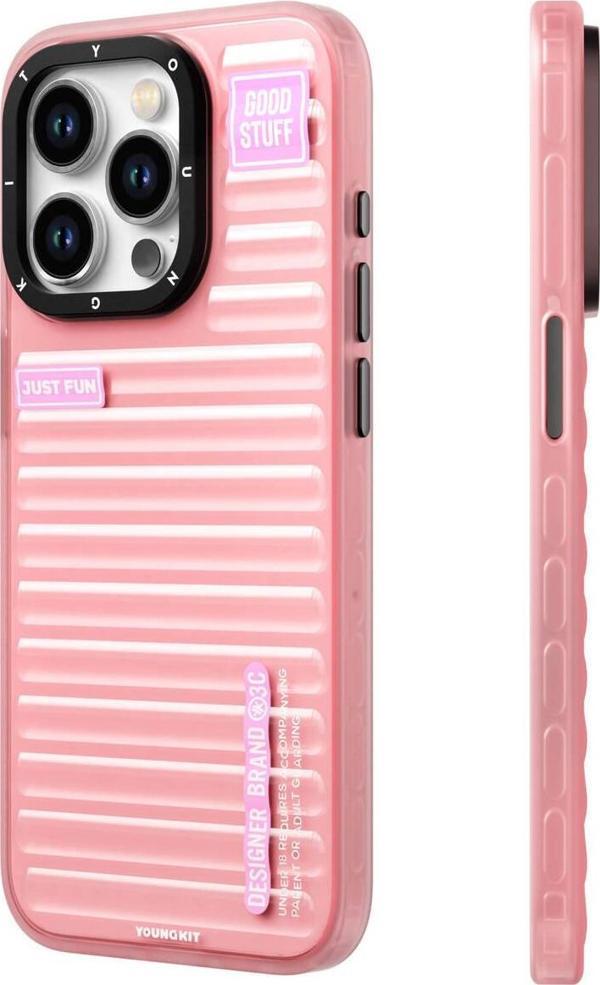 YoungKit iPhone 15 Pro Uyumlu Kılıf Şeffaf Renkli Tasarım Fluorite Serisi Kapak Pembe - Image 1
