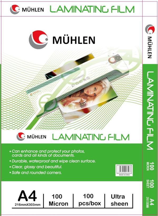 Mühlen Laminasyon Makinesi Filmi / A4 Boyutu 100 Mikron Kalınlık / 1 Paket 100 Adet - Image 1